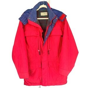 Vintage L.L. Bean Wool-Lined Parka Jacket Red‎ with Plaid Wool Lining Men's XL